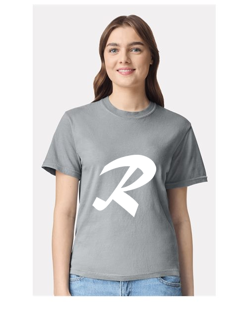 Alphabet R T-Shirt 9 inch calligraphy White ink, Granite