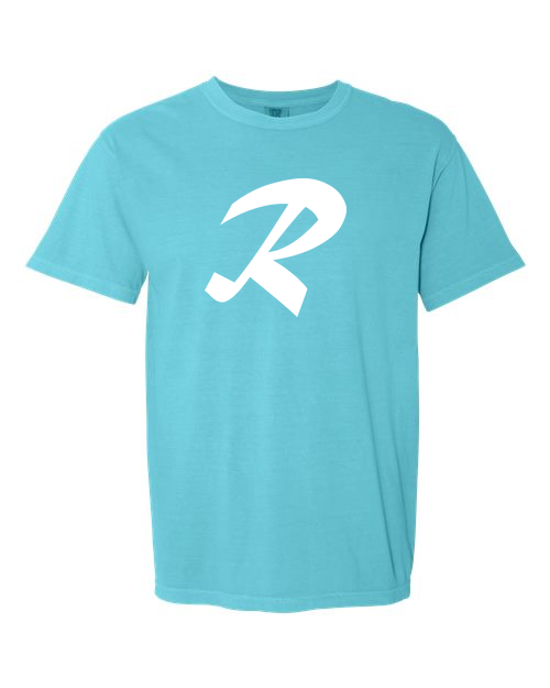 Alphabet R T-Shirt 9 inch calligraphy White ink, Lagoon