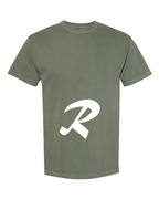 Alphabet R T-Shirt 9 inch calligraphy White ink, Moss