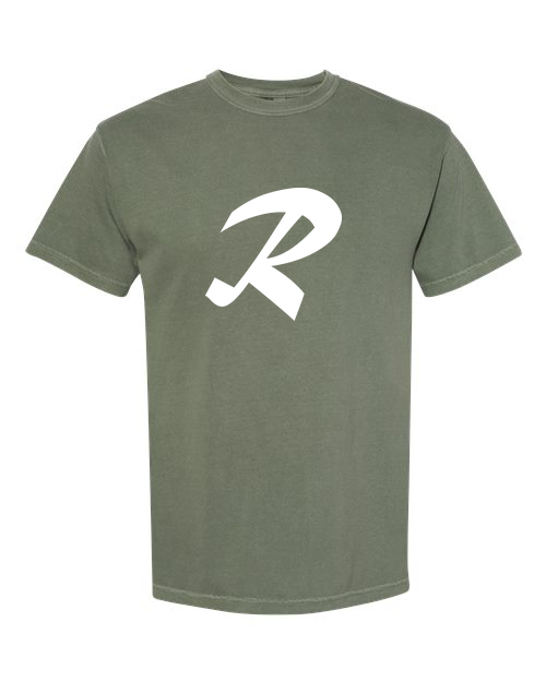 Alphabet R T-Shirt 9 inch calligraphy White ink, Moss