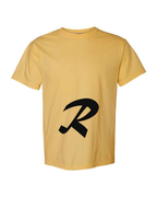 Alphabet R T-Shirt 9 inch calligraphy Black ink, Mustard