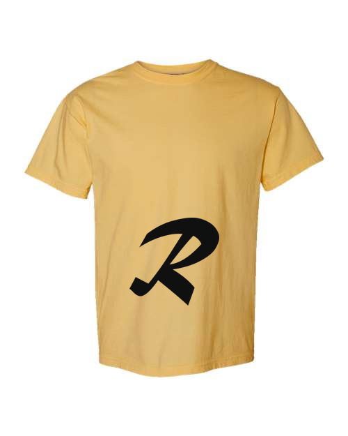 Alphabet R T-Shirt 9 inch calligraphy Black ink, Mustard