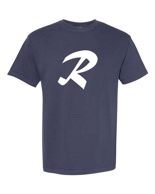 Alphabet R T-Shirt 9 inch calligraphy White ink, Navy