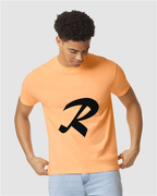 Alphabet R T-Shirt 9 inch calligraphy Black ink, Neon Cantaloupe
