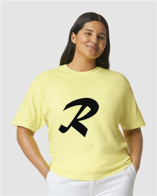 Alphabet R T-Shirt 9 inch calligraphy Black ink, Neon Lemon
