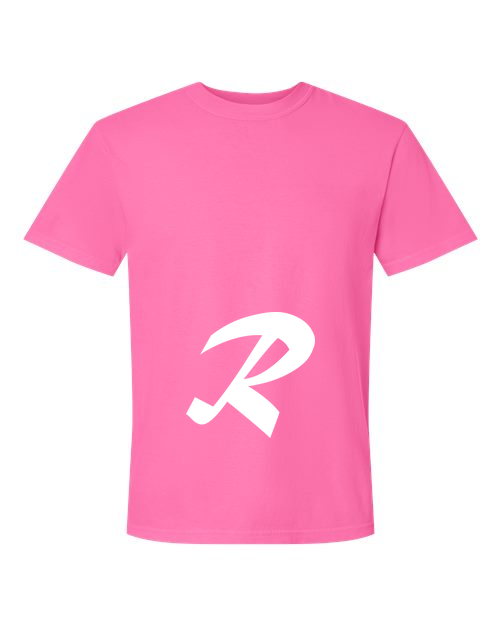 Alphabet R T-Shirt 9 inch calligraphy White ink, Neon Pink