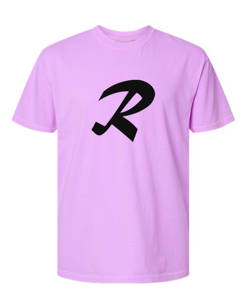 Alphabet R T-Shirt 9 inch calligraphy Black ink, Neon Violet