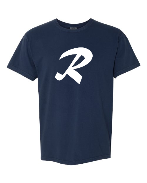 Alphabet R T-Shirt 9 inch calligraphy White ink, True Navy