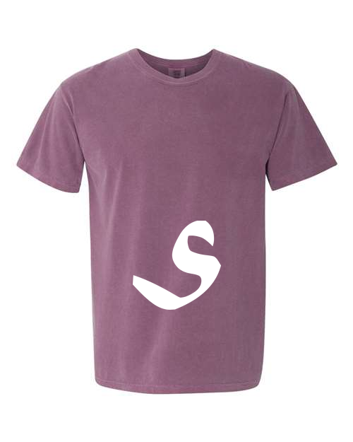 Alphabet S T-Shirt 9 inch calligraphy White ink, Berry