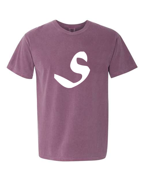 Alphabet S T-Shirt 9 inch calligraphy White ink, Berry