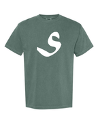 Alphabet S T-Shirt 9 inch calligraphy White ink, Blue Spruce