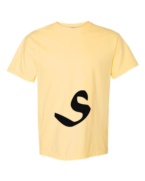 Alphabet S T-Shirt 9 inch calligraphy Black ink, Butter