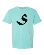Alphabet S T-Shirt 9 inch calligraphy Black ink, Chalky Mint