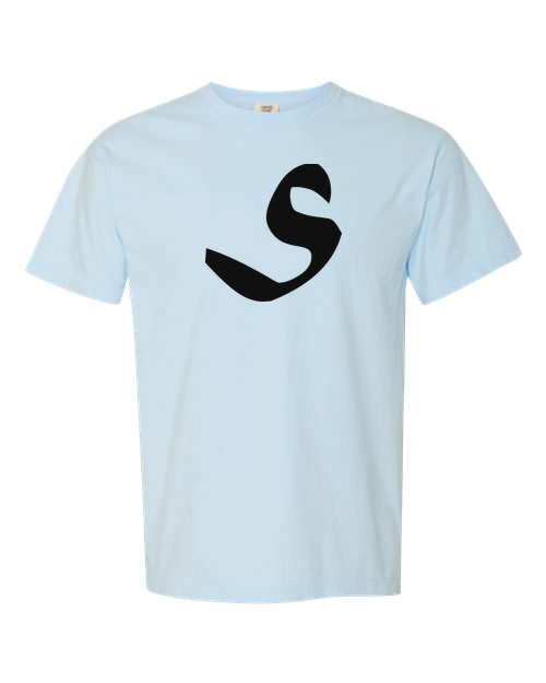 Alphabet S T-Shirt 9 inch calligraphy Black ink, Chambray