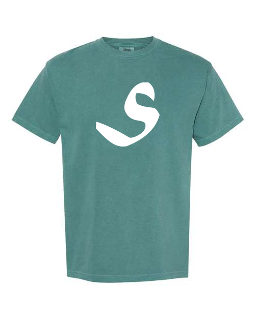 Alphabet S T-Shirt 9 inch calligraphy White ink, Emerald