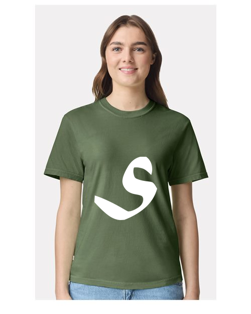 Alphabet S T-Shirt 9 inch calligraphy White ink, Hemp
