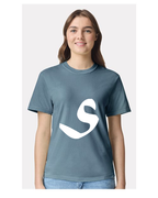 Alphabet S T-Shirt 9 inch calligraphy White ink, Ice Blue