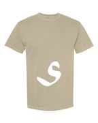 Alphabet S T-Shirt 9 inch calligraphy White ink, Khaki