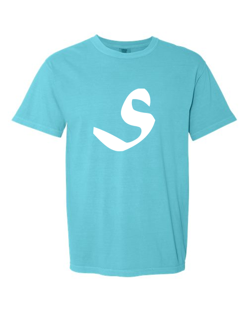 Alphabet S T-Shirt 9 inch calligraphy White ink, Lagoon