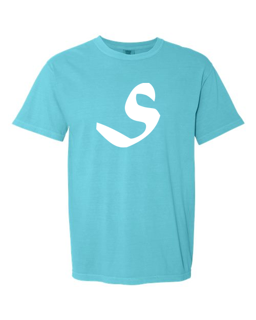 Alphabet S T-Shirt 9 inch calligraphy White ink, Lagoon