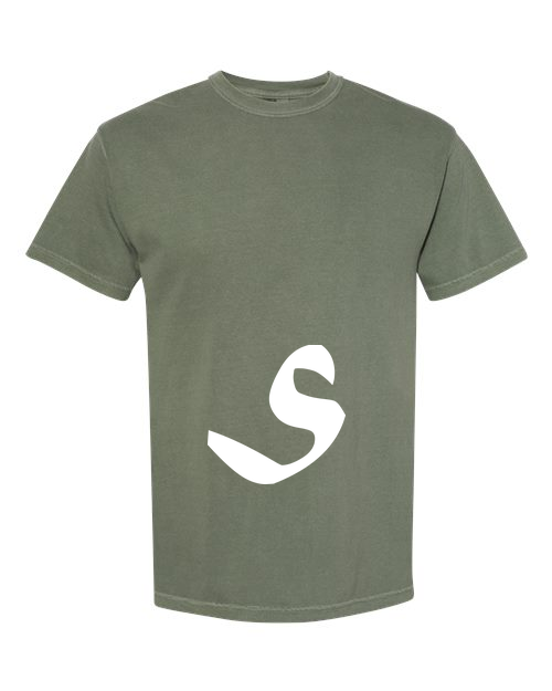 Alphabet S T-Shirt 9 inch calligraphy White ink, Moss