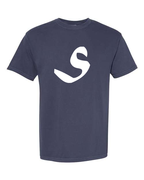 Alphabet S T-Shirt 9 inch calligraphy White ink, Navy