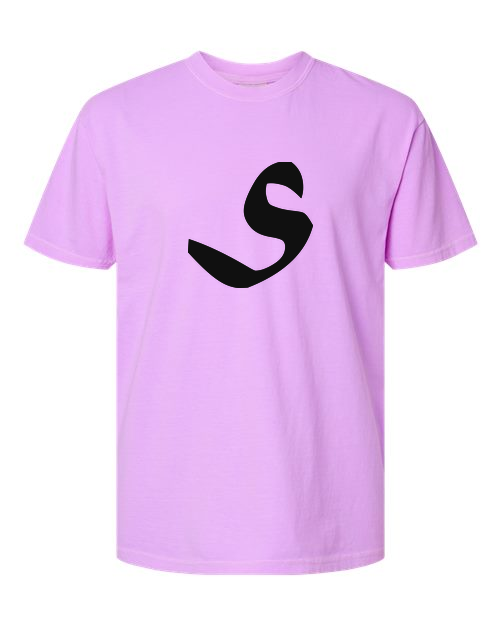 Alphabet S T-Shirt 9 inch calligraphy Black ink, Neon Violet