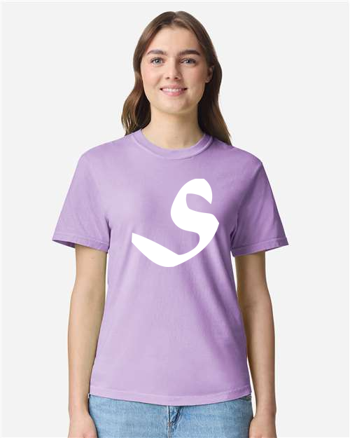 Alphabet S T-Shirt 9 inch calligraphy Black ink, Orchid