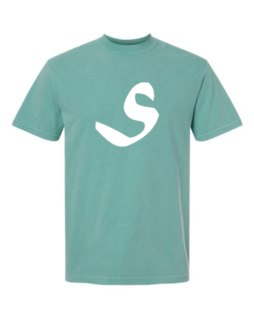 Alphabet S T-Shirt 9 inch calligraphy White ink, Seafoam