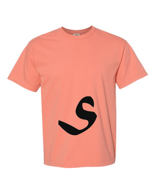 Alphabet S T-Shirt 9 inch calligraphy Black ink, Terracotta