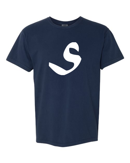 Alphabet S T-Shirt 9 inch calligraphy White ink, True Navy