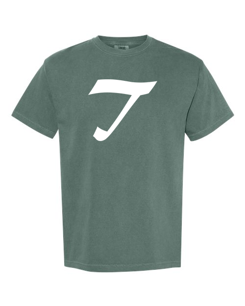 Alphabet T T-Shirt 9 inch calligraphy White ink, Blue Spruce