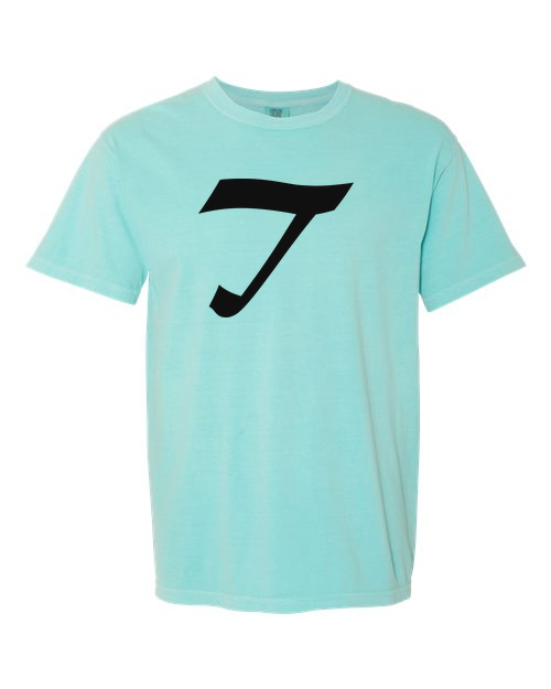 Alphabet T T-Shirt 9 inch calligraphy Black ink, Chalky Mint