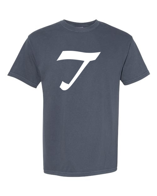 Alphabet T T-Shirt 9 inch calligraphy White ink, Denim