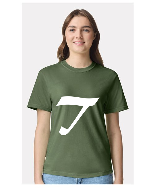 Alphabet T T-Shirt 9 inch calligraphy White ink, Hemp