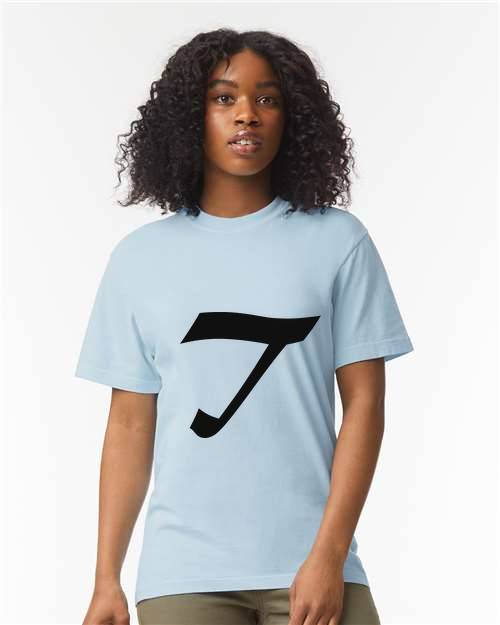 Alphabet T T-Shirt 9 inch calligraphy Black ink, Hydrangea