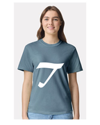 Alphabet T T-Shirt 9 inch calligraphy White ink, Ice Blue