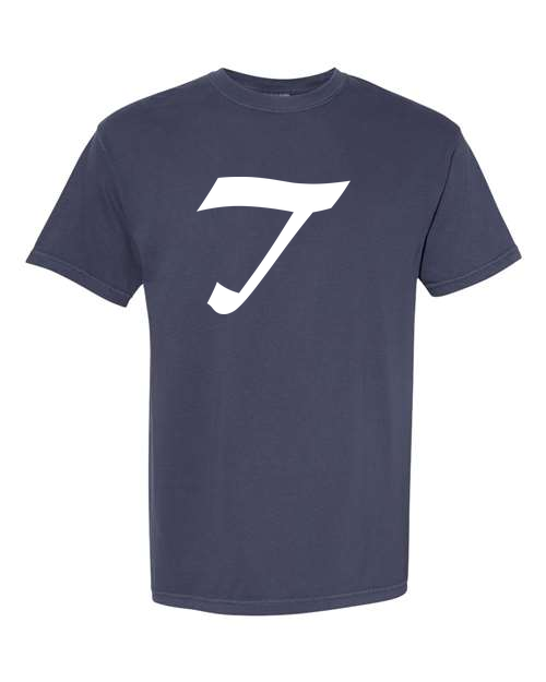 Alphabet T T-Shirt 9 inch calligraphy White ink, Navy