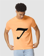 Alphabet T T-Shirt 9 inch calligraphy Black ink, Neon Cantaloupe