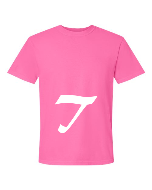 Alphabet T T-Shirt 9 inch calligraphy White ink, Neon Pink