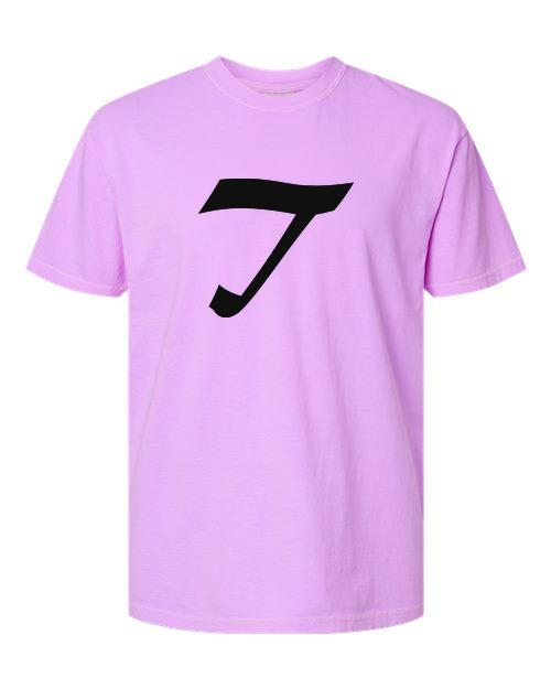 Alphabet T T-Shirt 9 inch calligraphy Black ink, Neon Violet