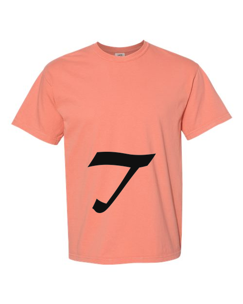 Alphabet T T-Shirt 9 inch calligraphy Black ink, Terracotta