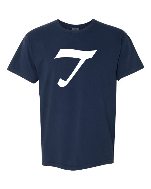 Alphabet T T-Shirt 9 inch calligraphy White ink, True Navy