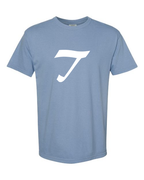 Alphabet T T-Shirt 9 inch calligraphy White ink, Washed Denim