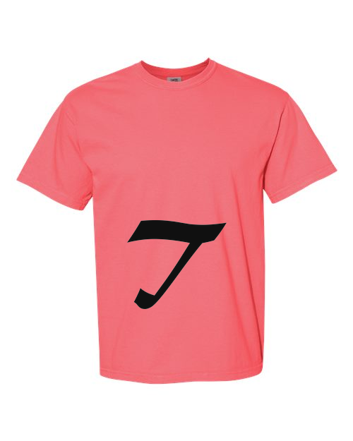 Alphabet T T-Shirt 9 inch calligraphy Black ink, Watermelon