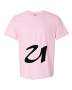 Alphabet U T-Shirt 9 inch calligraphy Black ink, Blossom