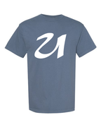 Alphabet U T-Shirt 9 inch calligraphy White ink, Blue Jean