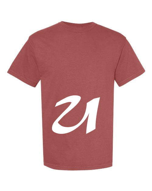 Alphabet U T-Shirt 9 inch calligraphy White ink, Brick