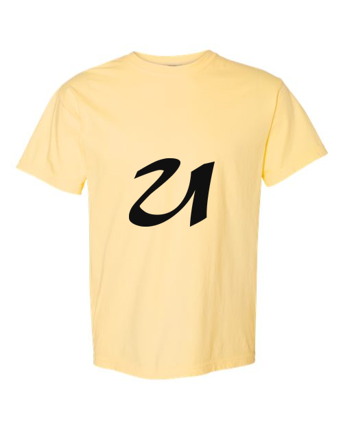 Alphabet U T-Shirt 9 inch calligraphy Black ink, Butter