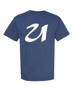 Alphabet U T-Shirt 9 inch calligraphy White ink, China Blue